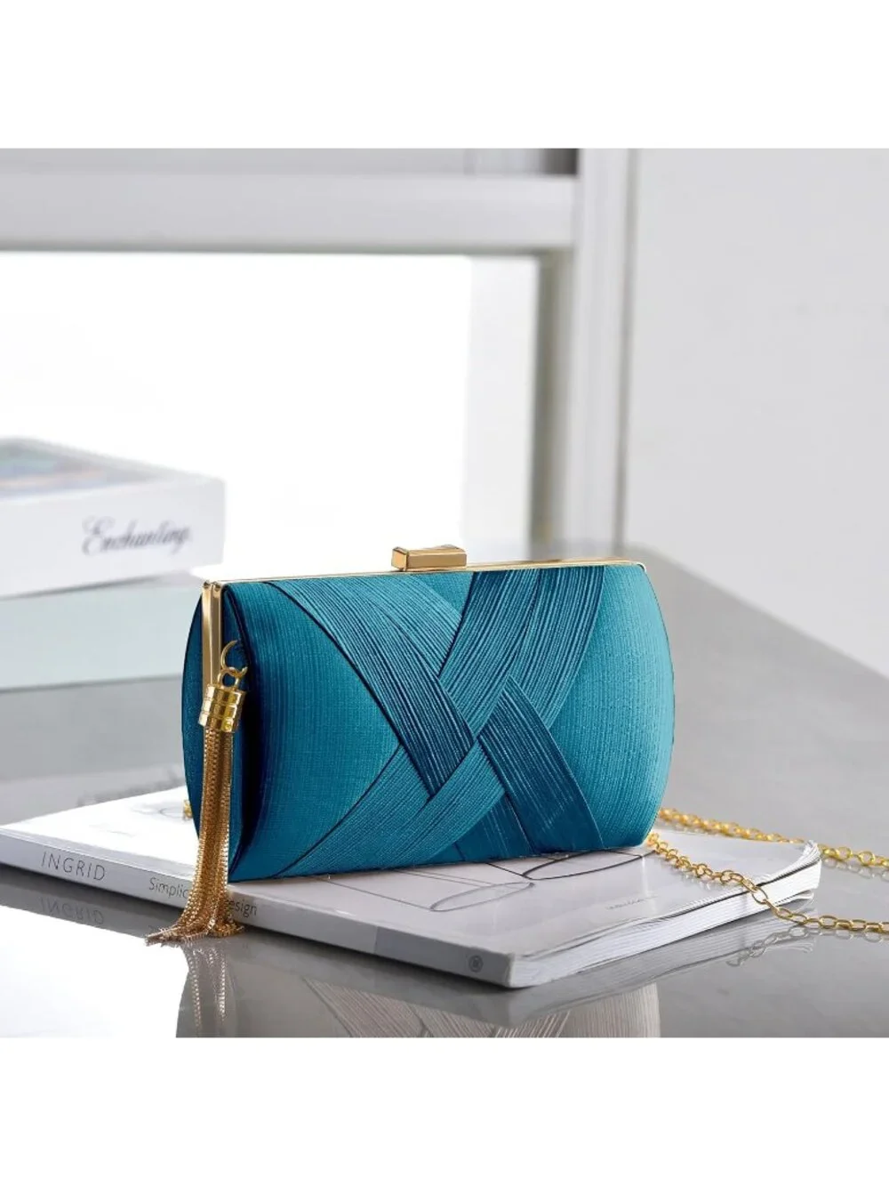 👜 Women's Lake Blue Tassel Evening Clutch bag Crossbody Night out Clutch Purses